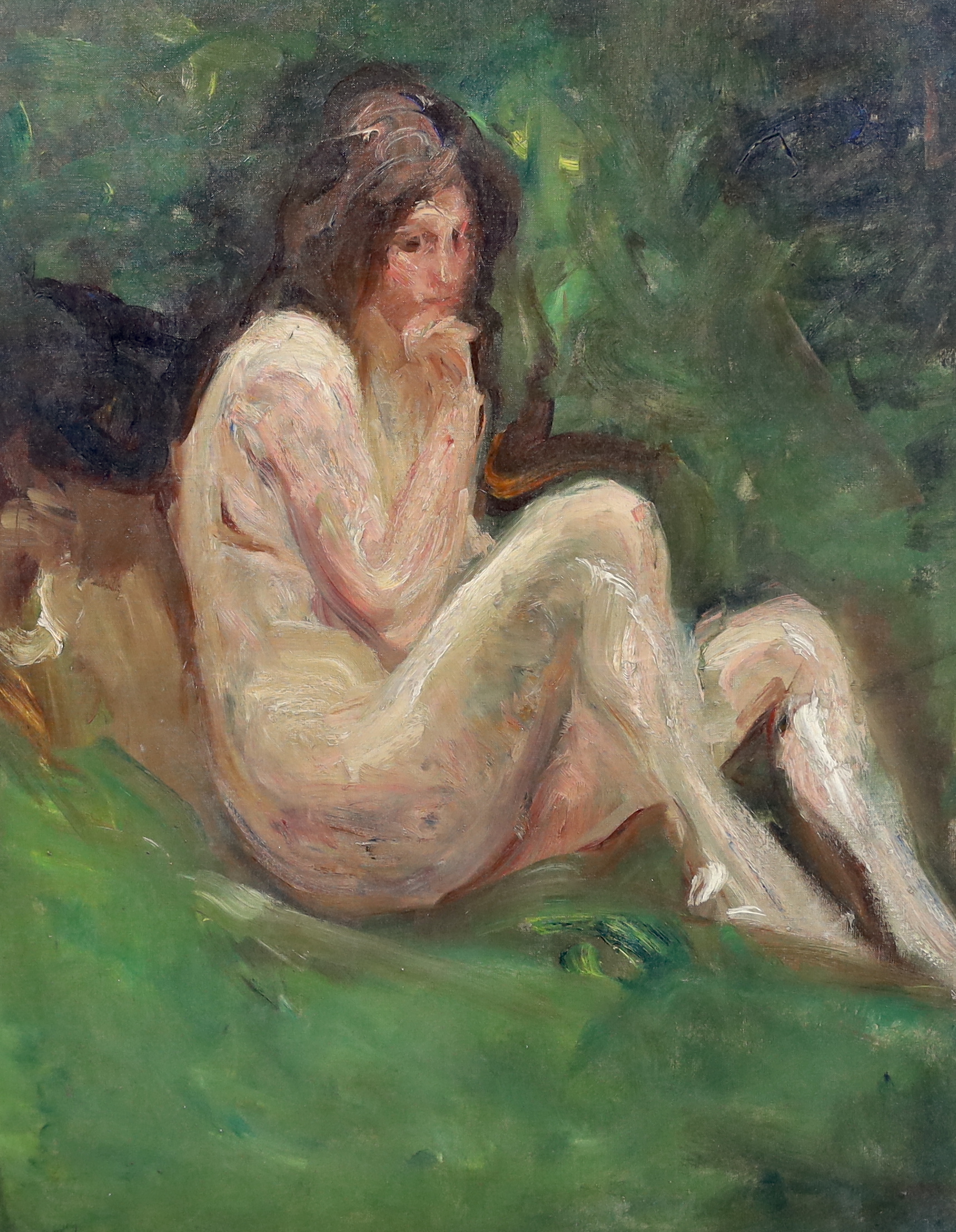 Albert de Belleroche (English, 1864-1944), 'Femme nue dans la Campagne', oil on canvas, 79 x 62cm